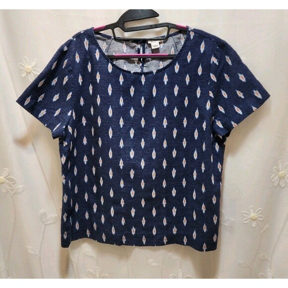 J.Crew Womans XL Blue Denim Blouse Ikat Linen Tribal Boxy Southwestern Aztec - Picture 1 of 12